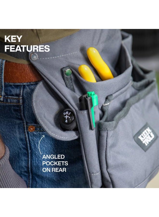 Klein Tools 21024 8-Pocket Tool Apron, Flex Frame Closeable Pockets, Durable Duck Canvas with Riveted Seams, Adjustable 28-Inch to 46-Inch Length Work Belt, Removable Tape Measure Loop - Image 5