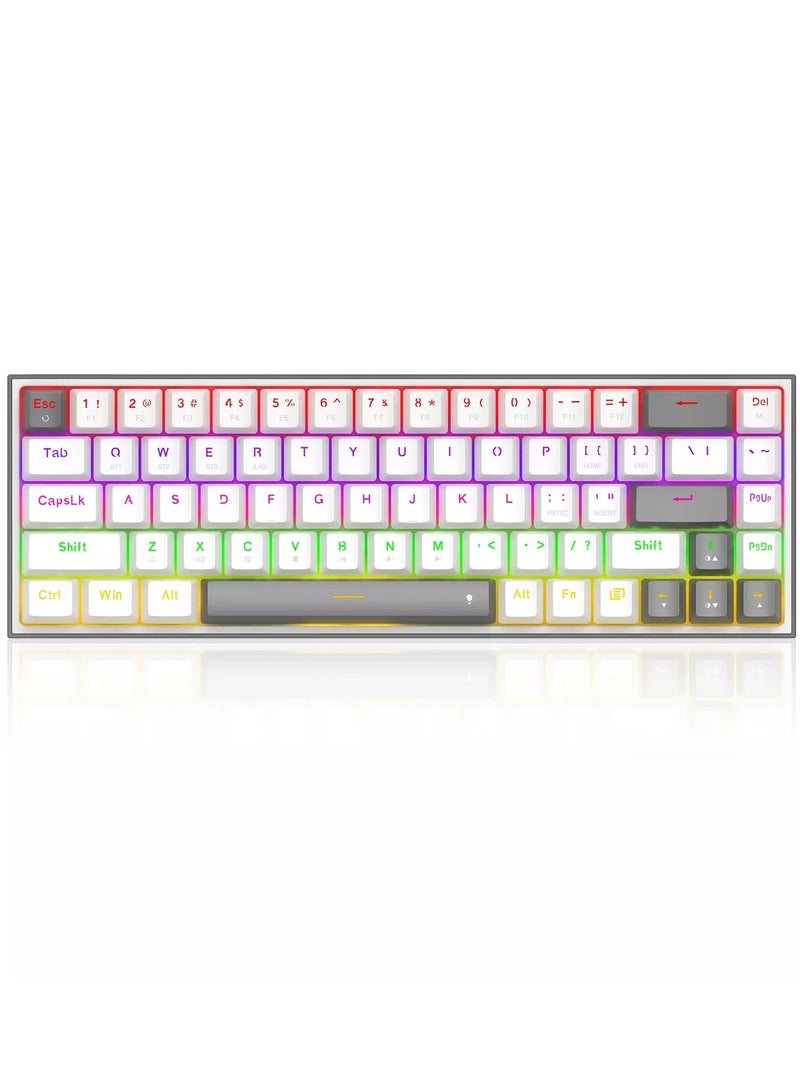 ريدراجون لوحة مفاتيح ألعاب K705 LENA PRO لاسلكية 60% بتقنية البلوتوث بألوان قوس قزح، مفتاح أحمر هادئ - 68 مفتاحًا مدمجًا - مع مقبس تبديل سريع 100%، لوحة دارات مطبوعة مثبتة على لوحة تعديل حر ومفاتيح أسهم مخصصة - Image 2
