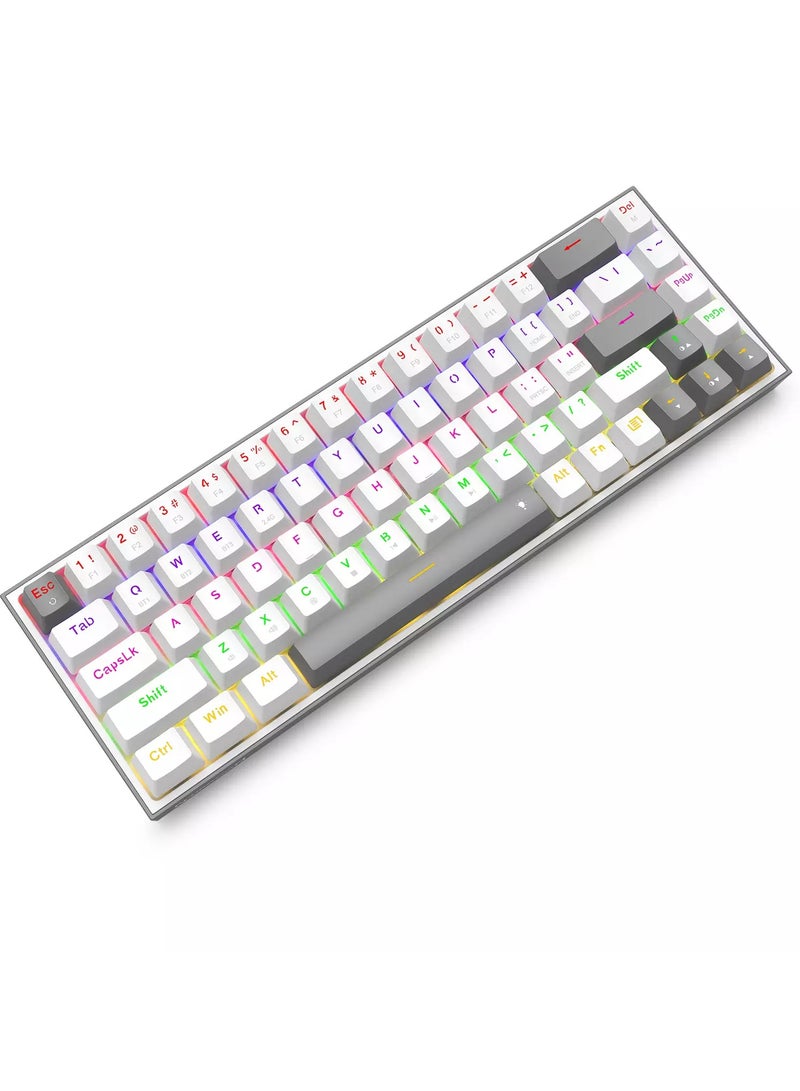 ريدراجون لوحة مفاتيح ألعاب K705 LENA PRO لاسلكية 60% بتقنية البلوتوث بألوان قوس قزح، مفتاح أحمر هادئ - 68 مفتاحًا مدمجًا - مع مقبس تبديل سريع 100%، لوحة دارات مطبوعة مثبتة على لوحة تعديل حر ومفاتيح أسهم مخصصة - Image 3