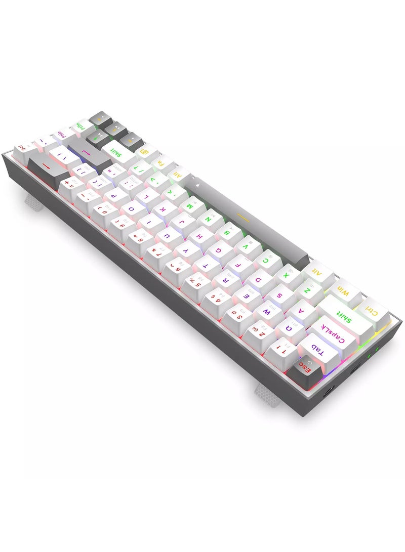 ريدراجون لوحة مفاتيح ألعاب K705 LENA PRO لاسلكية 60% بتقنية البلوتوث بألوان قوس قزح، مفتاح أحمر هادئ - 68 مفتاحًا مدمجًا - مع مقبس تبديل سريع 100%، لوحة دارات مطبوعة مثبتة على لوحة تعديل حر ومفاتيح أسهم مخصصة - Image 4