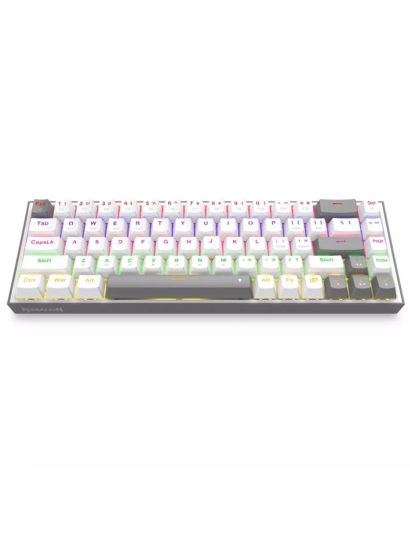 ريدراجون لوحة مفاتيح ألعاب K705 LENA PRO لاسلكية 60% بتقنية البلوتوث بألوان قوس قزح، مفتاح أحمر هادئ - 68 مفتاحًا مدمجًا - مع مقبس تبديل سريع 100%، لوحة دارات مطبوعة مثبتة على لوحة تعديل حر ومفاتيح أسهم مخصصة - Image 5