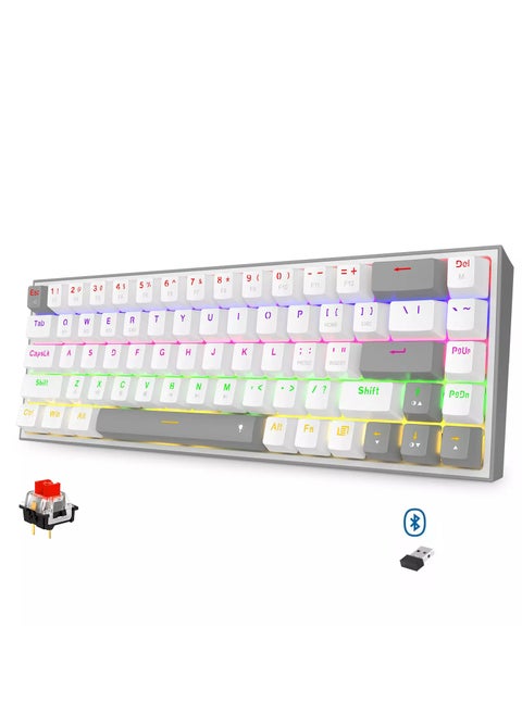 K705WG-R-PRO LENA PRO 60% Wireless,Bluetooth Rainbow Gaming Keyboard, Quiet Red Switch - 68 Keys Compact - w/100% Hot-Swap Socket, Free-Mod Plate Mounted PCB & Dedicated Arrow Keys
