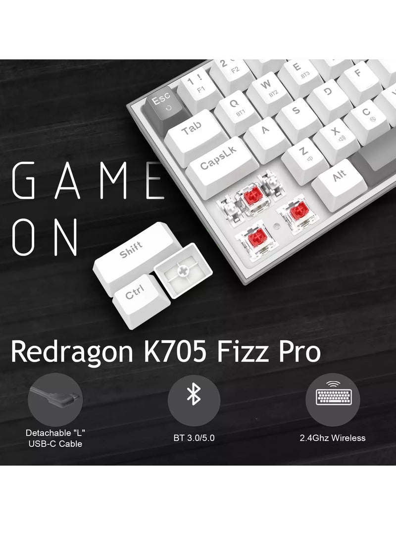 REDRAGON - K705WG-R-PRO LENA PRO 60% Wireless,Bluetooth Rainbow Gaming Keyboard, Quiet Red Switch - 68 Keys Compact - w/100% Hot-Swap Socket, Free-Mod Plate Mounted PCB & Dedicated Arrow Keys - Image 1