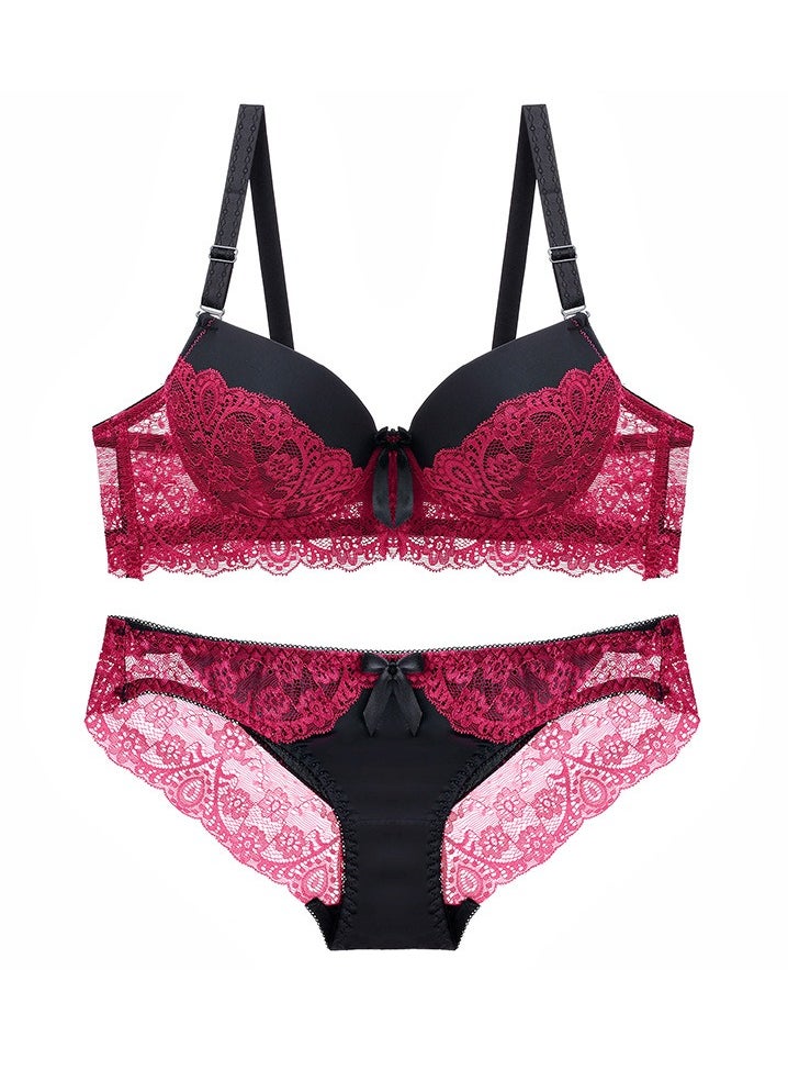 KUYING - New Vine Jacquard Half Cup Lace Bra Small Chest Gathering Anti Drop Bra Set - Image 1