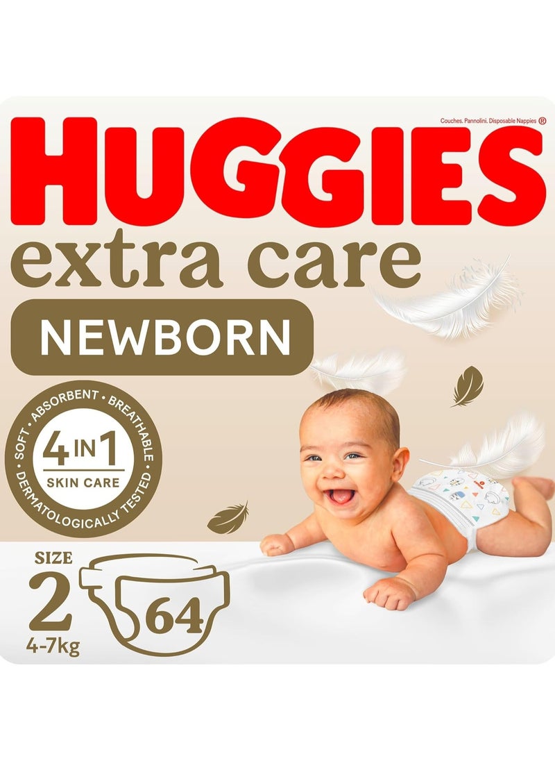 Huggies Huggies Extra Care Newborn, Size 2, 4 - 6 kg, Jumbo Pack, 64 Diapers  - Image 4