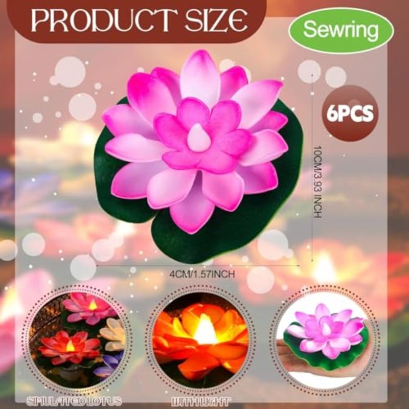 Diwali Lotus Light Decoration 6pcs Floating Lotus with Lights Diwali-Plastic Flower Plastic Flower Artificial Traditional Indian Decor for Puja Home Party Decoration A - Image 4
