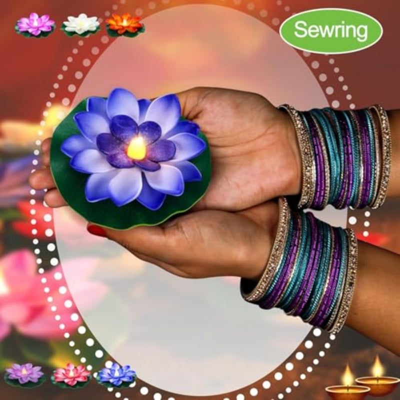Diwali Lotus Light Decoration 6pcs Floating Lotus with Lights Diwali-Plastic Flower Plastic Flower Artificial Traditional Indian Decor for Puja Home Party Decoration A - Image 5