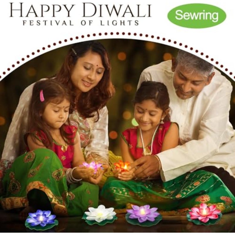 Diwali Lotus Light Decoration 6pcs Floating Lotus with Lights Diwali-Plastic Flower Plastic Flower Artificial Traditional Indian Decor for Puja Home Party Decoration A - Image 3