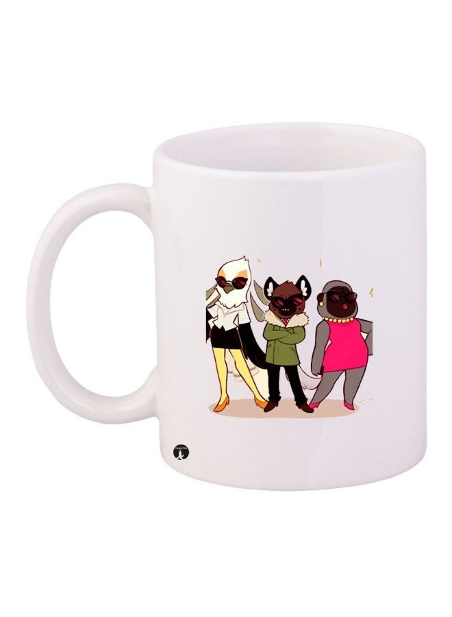 Cartoon Printed Coffee Mug White/Pink/Green 11ounce