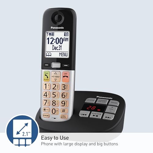 Panasonic Cordless Phone, Easy to Use with Large Display and Big Buttons, Flashing Favorites Key, Built in Flashlight, Call Block, Volume Boost, Talking Caller ID, 1 Cordless Handset - KX-TGU430B - Image 3