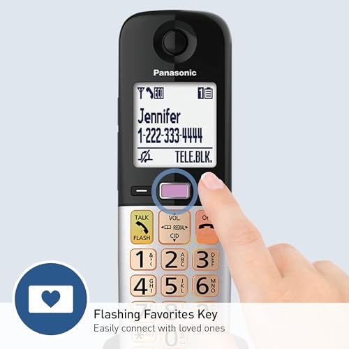 Panasonic Cordless Phone, Easy to Use with Large Display and Big Buttons, Flashing Favorites Key, Built in Flashlight, Call Block, Volume Boost, Talking Caller ID, 1 Cordless Handset - KX-TGU430B - Image 4