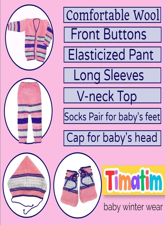 Timatim Baby Sweater Set Full Sleeves Sweater, Full Pant, Cap & Booties Set for Baby Boys and Baby Girls (12-18 Months, Pink) - Image 2