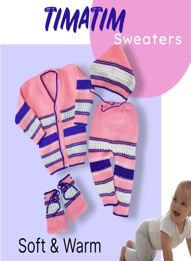 Timatim Baby Sweater Set Full Sleeves Sweater, Full Pant, Cap & Booties Set for Baby Boys and Baby Girls (12-18 Months, Pink) - Image 3
