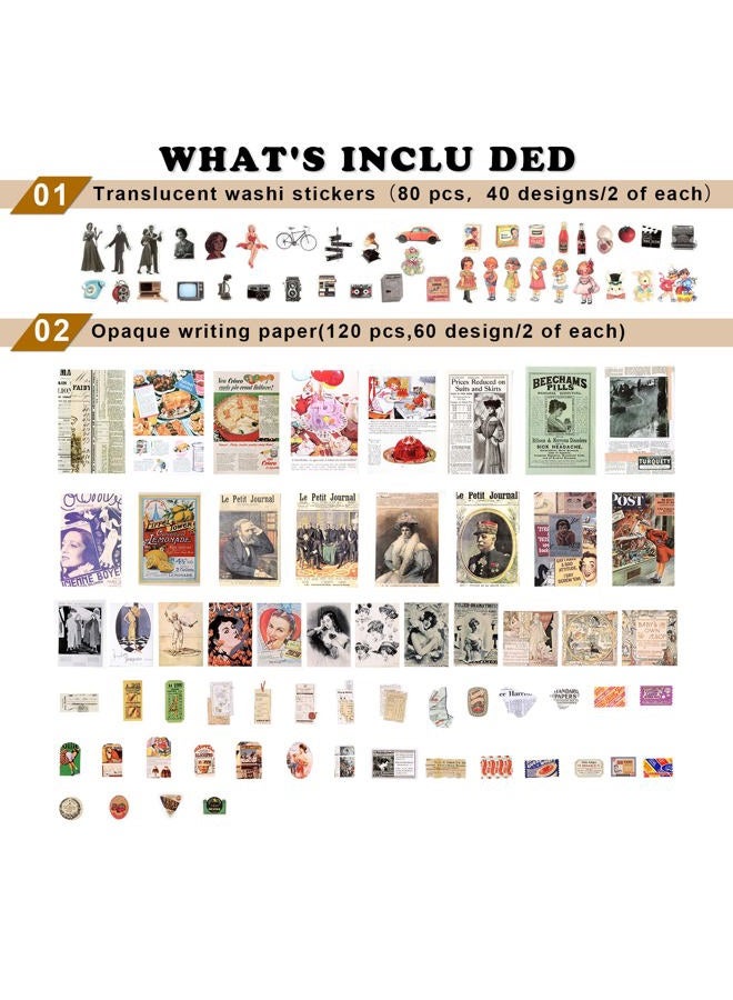 Draupnir Vintage Scrapbooking Supplies - 200 Sheets Scrapbook Paper, Junk Journal Craft Kits for Bullet Journals, Room Decor Aesthetic Album Collage - Image 2