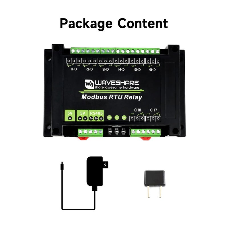 Waveshare وحدة ريلاي 8 قنوات من ويفشير مودبوس RTU الصناعية مع واجهة RS485 وحماية متعددة العزل مع غلاف ABS - Image 2