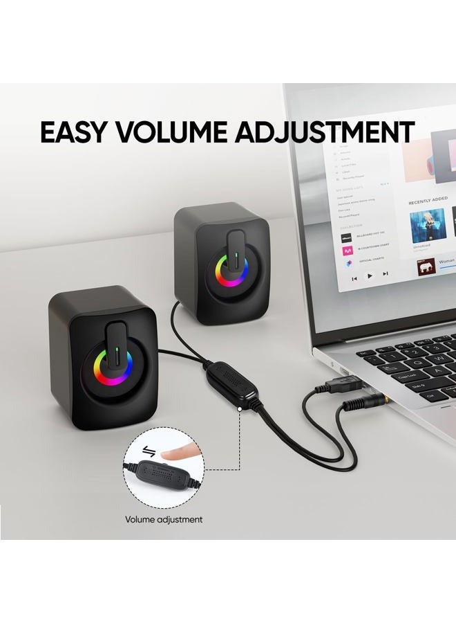 MELOGAGA RGB Computer Speakers, USB-Powered PC Speakers with 7-Color LED Backlight, 3.5mm Aux Compact Soundbar for Desktop, Laptop, Tablet – Crisp Audio & Space-Saving Design - Image 5