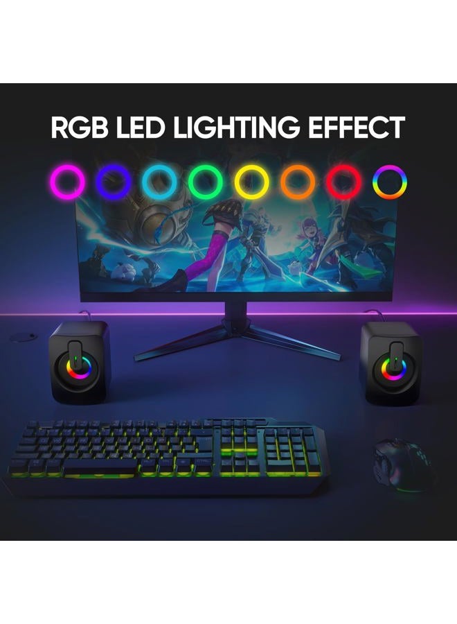MELOGAGA RGB Computer Speakers, USB-Powered PC Speakers with 7-Color LED Backlight, 3.5mm Aux Compact Soundbar for Desktop, Laptop, Tablet – Crisp Audio & Space-Saving Design - Image 3