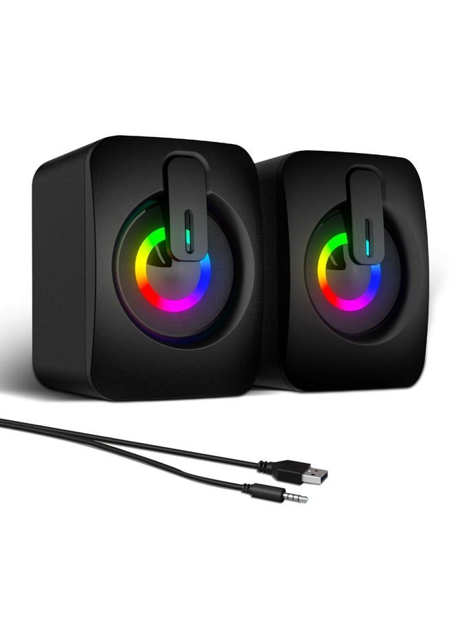 MELOGAGA RGB Computer Speakers, USB-Powered PC Speakers with 7-Color LED Backlight, 3.5mm Aux Compact Soundbar for Desktop, Laptop, Tablet – Crisp Audio & Space-Saving Design - Image 1