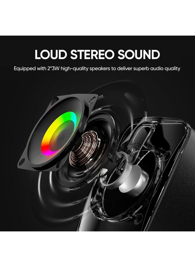 MELOGAGA RGB Computer Speakers, USB-Powered PC Speakers with 7-Color LED Backlight, 3.5mm Aux Compact Soundbar for Desktop, Laptop, Tablet – Crisp Audio & Space-Saving Design - Image 2