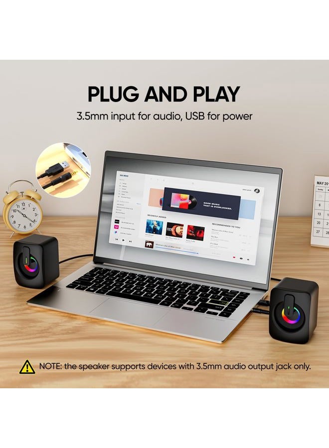 MELOGAGA RGB Computer Speakers, USB-Powered PC Speakers with 7-Color LED Backlight, 3.5mm Aux Compact Soundbar for Desktop, Laptop, Tablet – Crisp Audio & Space-Saving Design - Image 4