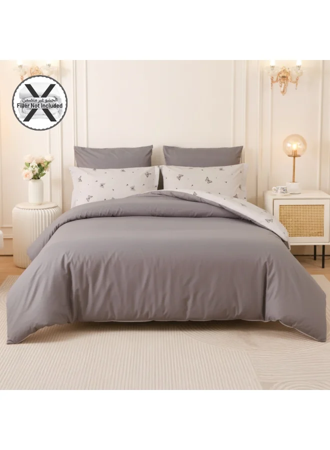 Donetella Printed Duvet Set, Queen Size Fits 180x200 cm - 4-Pcs Bed Set, Brushed Microfiber Fabric - 1 Duvet Cover, 1 Fitted Sheet, 1 Pillow Shams, 1 Pillowcases (Filler Not Included)
