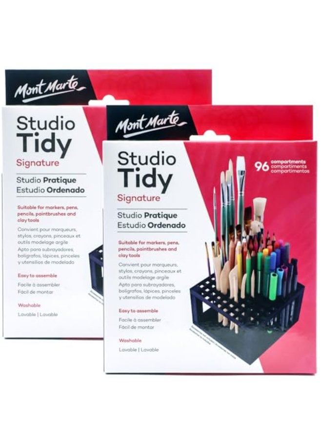Mont Marte Mont Marte Studio Tidy 2 Pack. 96 Hole Plastic Pencil & Brush Holder for Paint Brushes, Pencils, Markers, Pens and Modeling Tools. Provides Excellent Art Studio Organization. - Image 1