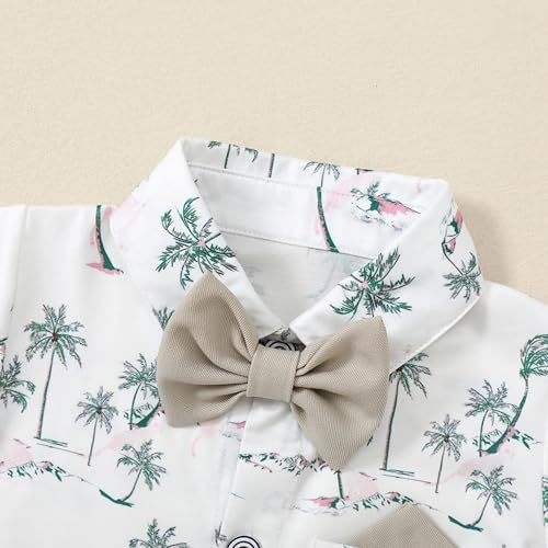 WESIDOM Baby Boy Clothes Suit 0-24M Infant Gentleman Wedding Outfit, Shirt+Bowtie+Beret+Suspender Pants Clothing Set Khaki - Image 2