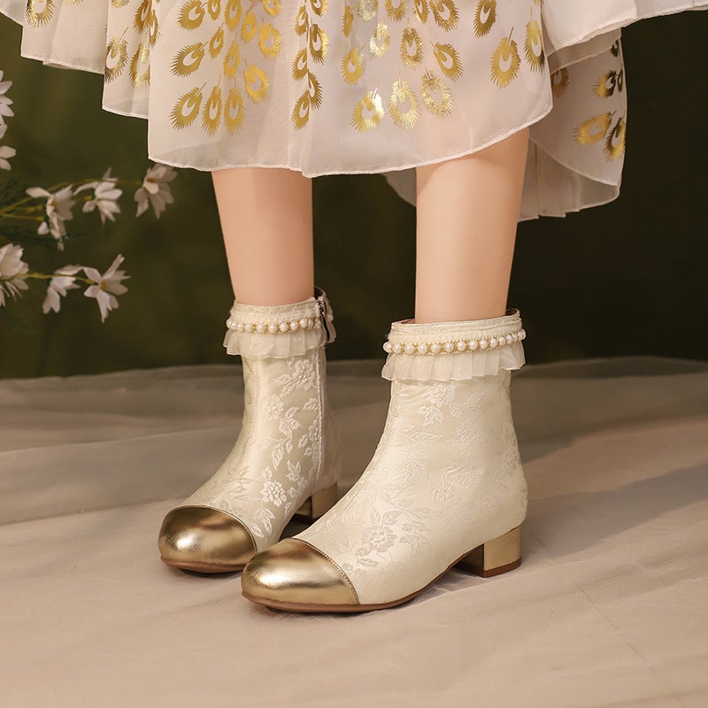 Size Size 28-43 Gold Lace Lace Pearl National Style Cheongsam Chinese Clothing Short Boots - Image 2