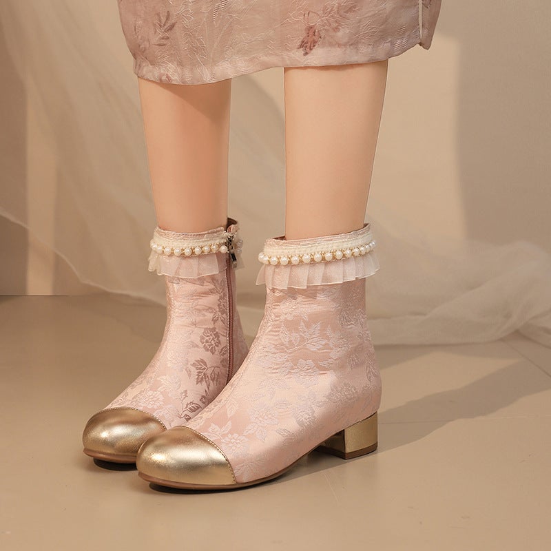 Size Size 28-43 Gold Lace Lace Pearl National Style Cheongsam Chinese Clothing Short Boots - Image 4