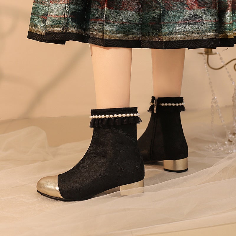 Size Size 28-43 Gold Lace Lace Pearl National Style Cheongsam Chinese Clothing Short Boots - Image 3