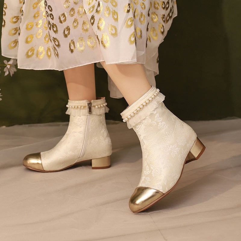 Size Size 28-43 Gold Lace Lace Pearl National Style Cheongsam Chinese Clothing Short Boots - Image 5