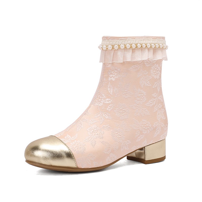 Size Size 28-43 Gold Lace Lace Pearl National Style Cheongsam Chinese Clothing Short Boots - Image 1