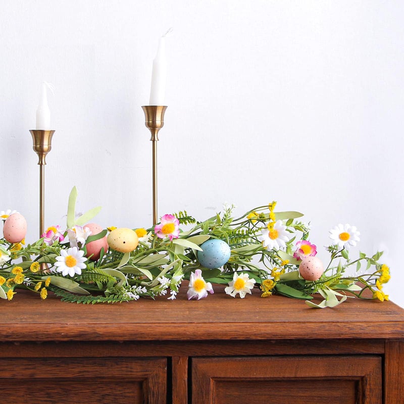 ZIFTY 5FT Easter Garland Faux Spring Vine with Easter Eggs Berries for Rustic Mantle Arch Home Table Tree Decoration (Green/Blue/Pink) - Image 4