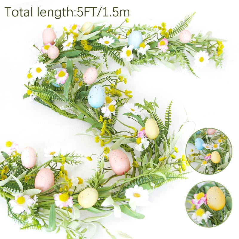 ZIFTY 5FT Easter Garland Faux Spring Vine with Easter Eggs Berries for Rustic Mantle Arch Home Table Tree Decoration (Green/Blue/Pink) - Image 2