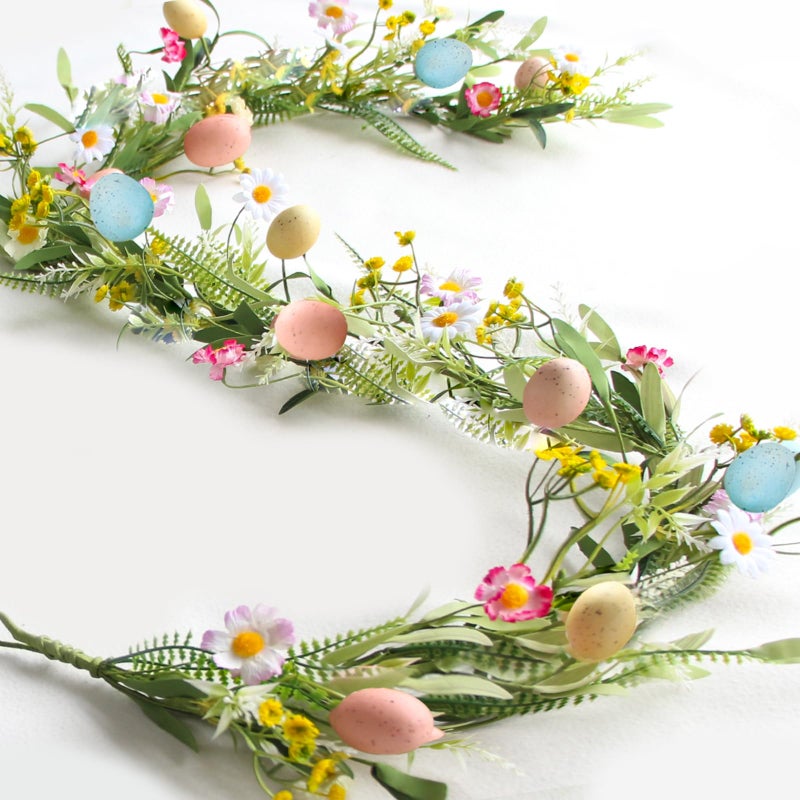 ZIFTY 5FT Easter Garland Faux Spring Vine with Easter Eggs Berries for Rustic Mantle Arch Home Table Tree Decoration (Green/Blue/Pink) - Image 1