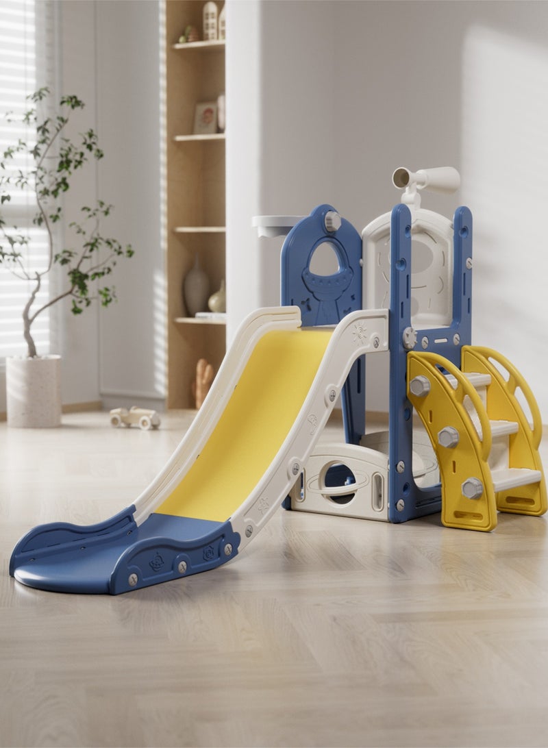 HAVERTYS 6-in-1 Toddler Slide and Climber Playset with Basketball Hoop, Storage & Telescope,Extra Long Indoor Outdoor Slide for Kids Playground Blue - Image 5