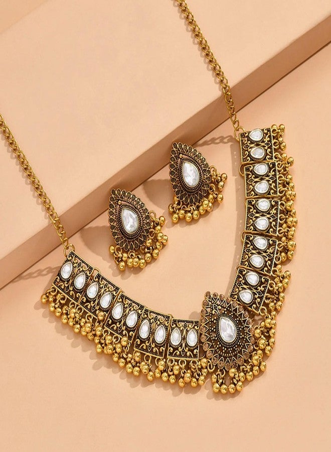 YANCHUN Indian Jewelry for Women Indian Wedding Bridal Necklace and Earrings Set Bohemian Jewelry Ethnic Party Prom Statement Necklace Earring Gifts - Image 4