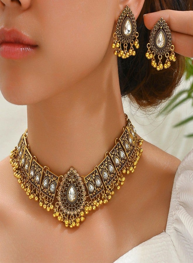 YANCHUN Indian Jewelry for Women Indian Wedding Bridal Necklace and Earrings Set Bohemian Jewelry Ethnic Party Prom Statement Necklace Earring Gifts - Image 2