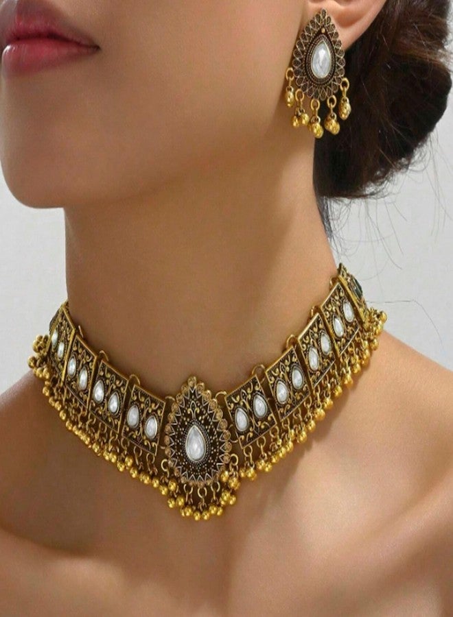 YANCHUN Indian Jewelry for Women Indian Wedding Bridal Necklace and Earrings Set Bohemian Jewelry Ethnic Party Prom Statement Necklace Earring Gifts - Image 3