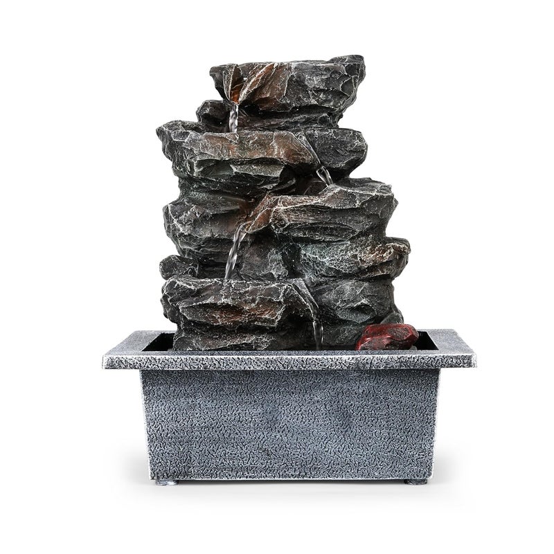 Home Elements HOME ELEMENTS Polyresin Tabletop Indoor Waterfall Fountain with LED Light for Home Decor Showpiece Fountain for Living Room Office Housewarming Gift Meditation Zen Water Fountain213x167x26cmFT_09  - Image 1