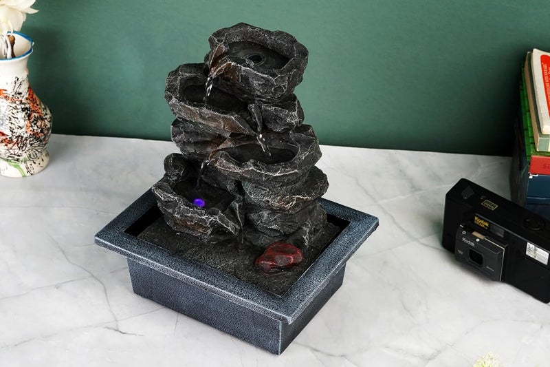 Home Elements HOME ELEMENTS Polyresin Tabletop Indoor Waterfall Fountain with LED Light for Home Decor Showpiece Fountain for Living Room Office Housewarming Gift Meditation Zen Water Fountain213x167x26cmFT_09  - Image 4