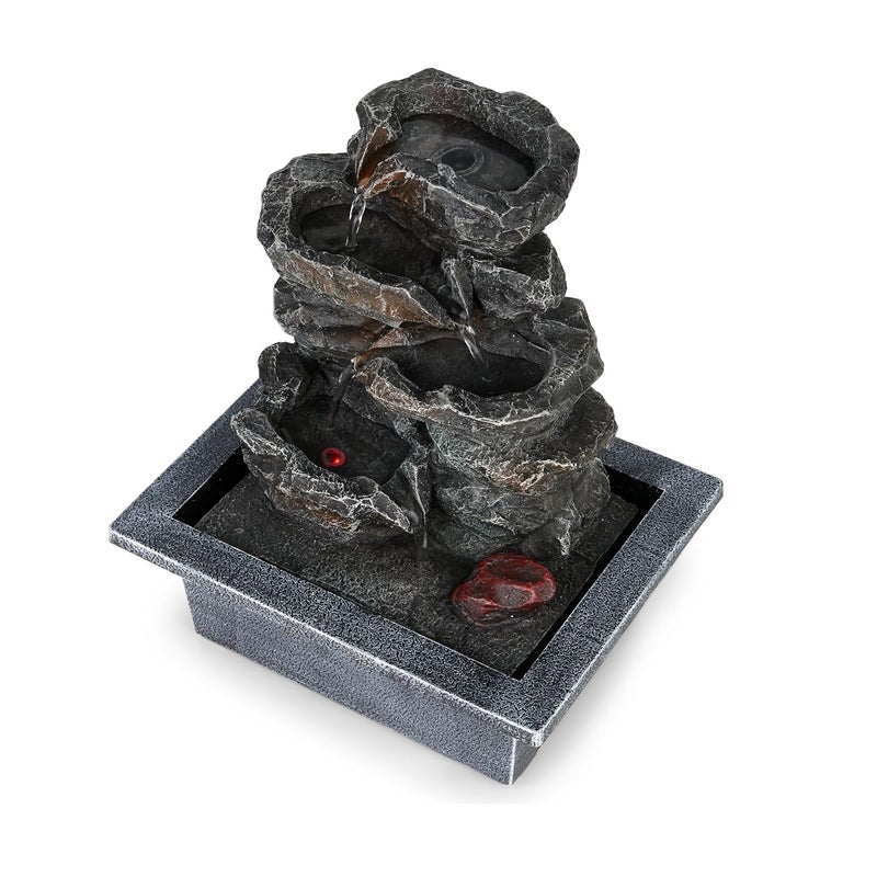 Home Elements HOME ELEMENTS Polyresin Tabletop Indoor Waterfall Fountain with LED Light for Home Decor Showpiece Fountain for Living Room Office Housewarming Gift Meditation Zen Water Fountain213x167x26cmFT_09  - Image 2