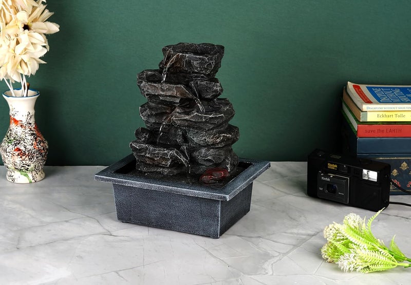 Home Elements HOME ELEMENTS Polyresin Tabletop Indoor Waterfall Fountain with LED Light for Home Decor Showpiece Fountain for Living Room Office Housewarming Gift Meditation Zen Water Fountain213x167x26cmFT_09  - Image 3
