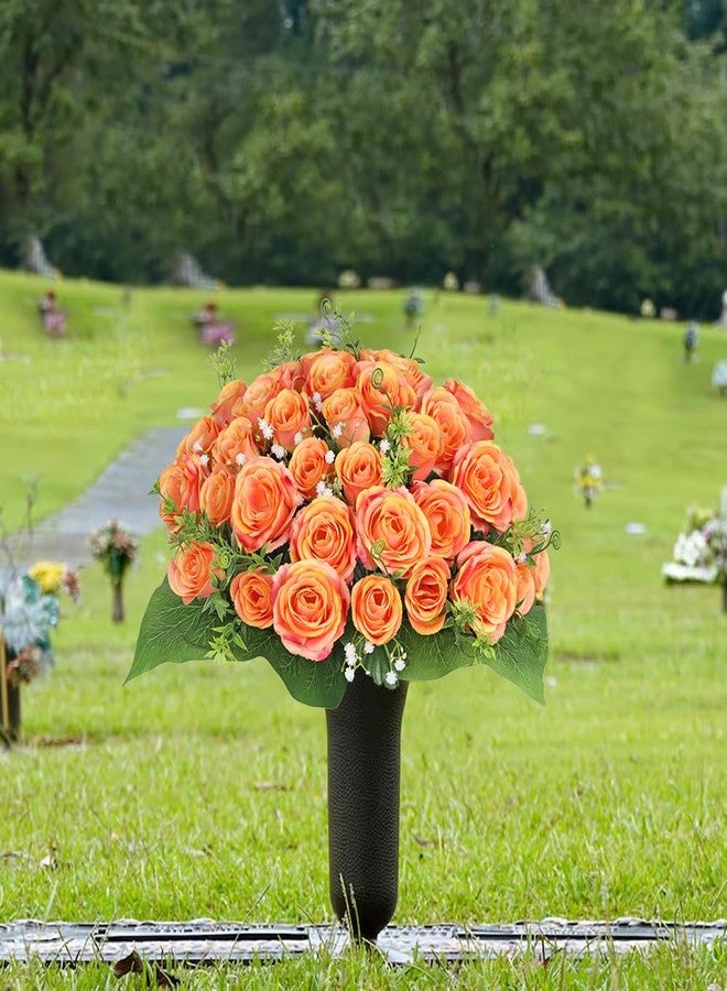 Briful زهور اصطناعية جميلة للمقابر، زهور للمقابر، زهور مقاومة للعوامل الجوية للمقابر، باقة زهور كبيرة للمواساة مع ورود برتقالية - Image 4