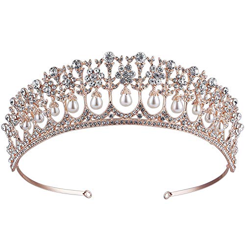 CROWN GUIDE Crystal Rhinestone Queen Bride Tiara Crown for Women Girls Headdress Vintage Bridal Birthday Prom Wedding Tiaras and Crowns Hair Jewelry Accessories Rose Gold - Image 1