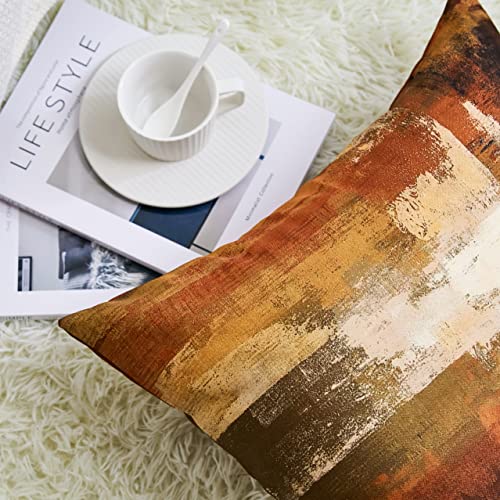 Qahing Burnt Orange Abstract Pillow Covers 18x18 Abstract Rust Art Painting Decorative Throw Pillowcase Modern Artwork Square Couch Cushion Cover for Living Room Sofa Accent Home Decor, Set of 2 - Image 5