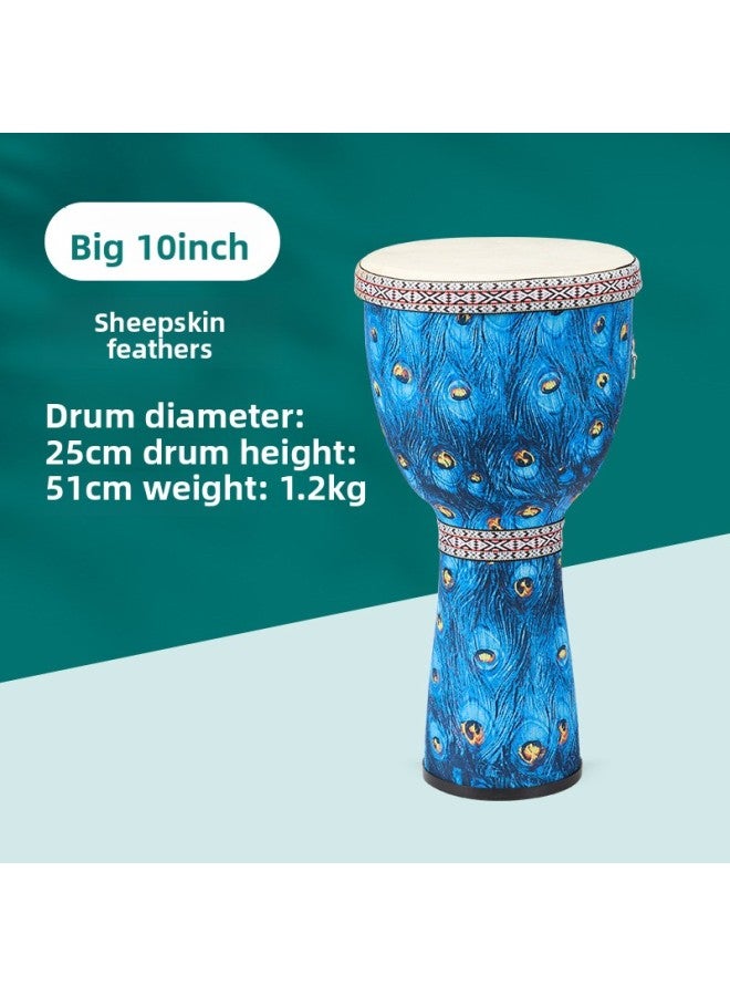 Somali Goat African Drum For Adults and Children Beginners Hand Drum Professional Performance Teaching Drum Colour:Large 10inch pvc tuning-free sheepskin feathers - Image 1