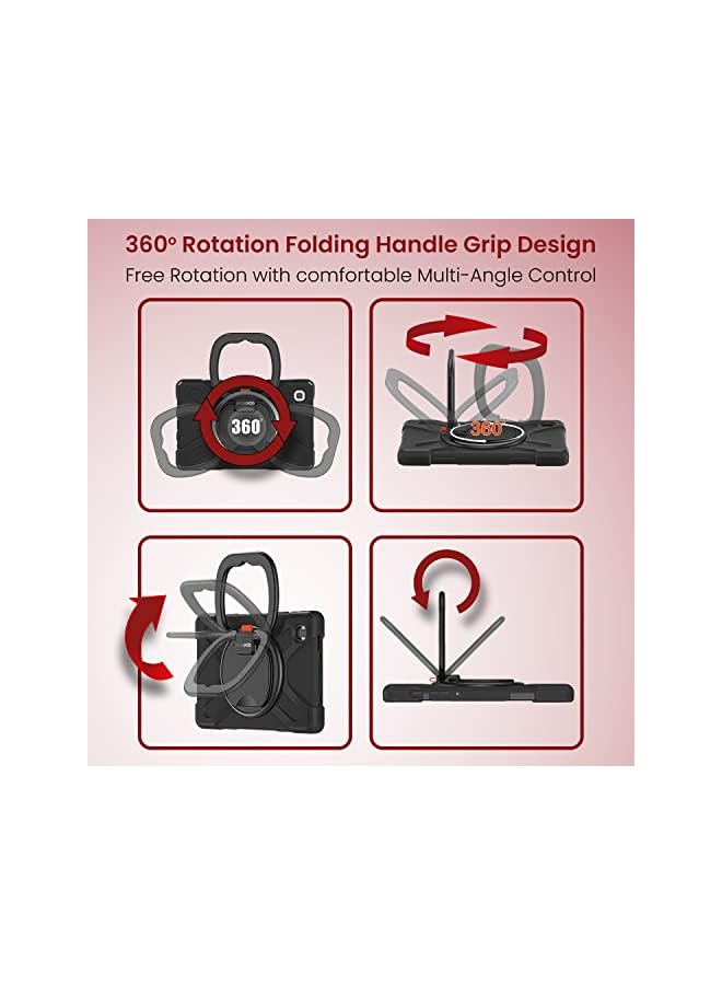 PROMASS Shockproof Rugged Protective Colorful Case With 360 Rotating Kickstand And Shoulder Strap For Kids Compatible For Samsung Galaxy Tab A7 Lite 8.7 Inch T220/T225 (Black) - Image 4