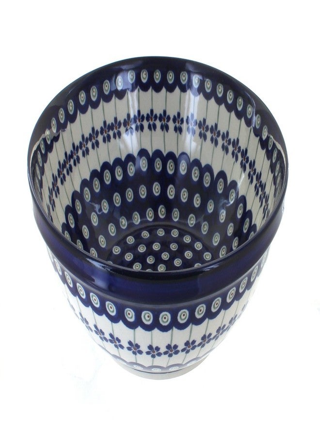 Blue Rose Pottery Blue Rose Polish Pottery - Blue Flowering Peacock Large Serving Bowl - 9" Diameter - Perfect Serving Bowl for Pasta & Salad, Durable & Dishwasher Safe - Image 1