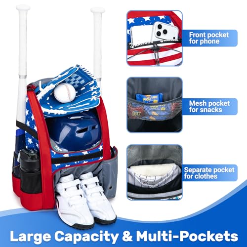 KAVIGOR Youth Baseball Bag, Softball Bag for Girls & Boys, Kids Tball Backpack with Shoes Compartment - Image 3